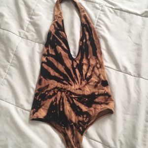FashionNova Tie Dye Rust Halter Bodysuit